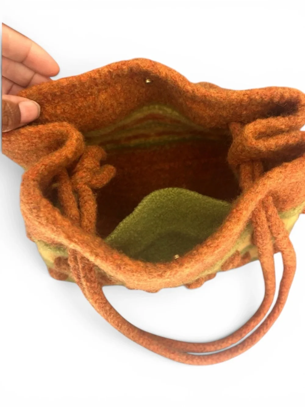 Artisan Orange Felt Tote with Green and Cream Stripes